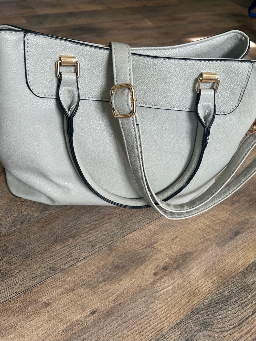 Gray Pebbled Faux Leather Structured Satchel Handbag - Unbranded